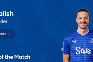 打进绝杀，英超官方：格拉利什当选埃弗顿2-1水晶宫全场最佳